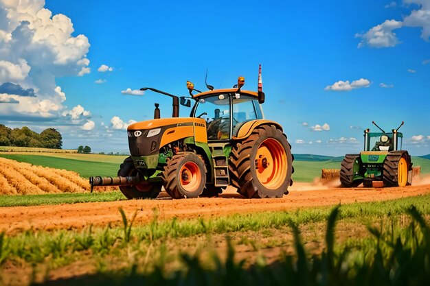 Farm heavy tractor arable land equipment mechanized agricultural equipment wallpaper background