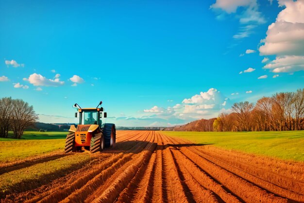 Farm heavy tractor arable land equipment mechanized agricultural equipment wallpaper background