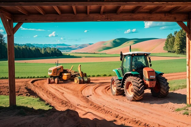 농장 무거운 트랙터 경작지 장비 기계화 된 농업 장비 벽지 배경