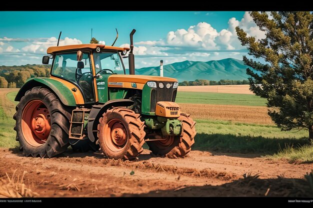 Farm heavy tractor arable land equipment mechanized agricultural equipment wallpaper background