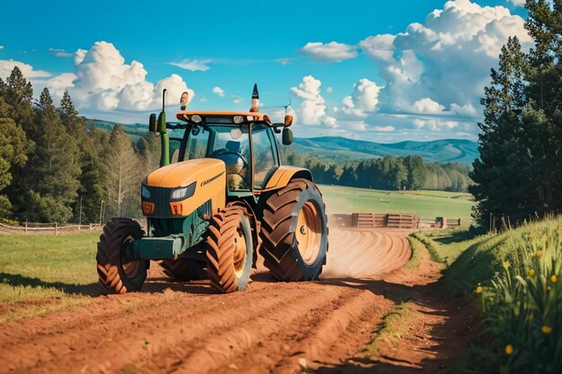 Farm heavy tractor arable land equipment mechanized agricultural equipment wallpaper background