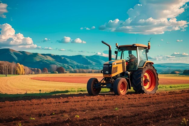 Farm heavy tractor arable land equipment mechanized agricultural equipment wallpaper background