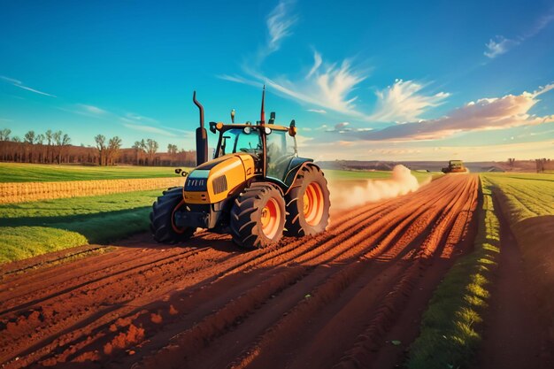 Farm heavy tractor arable land equipment mechanized agricultural equipment wallpaper background