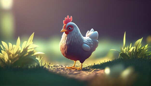 Farm hen bird in the grass scene generative AI