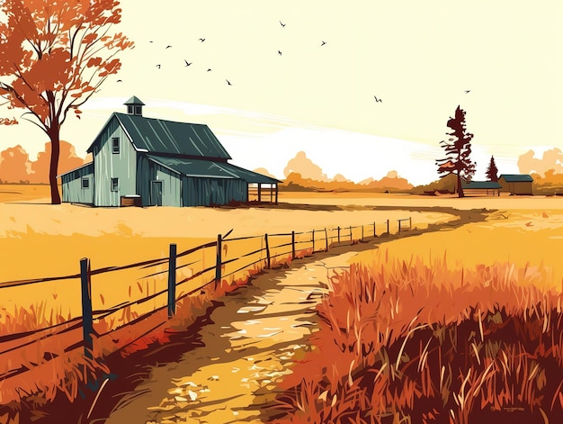 A farm house in the fall.