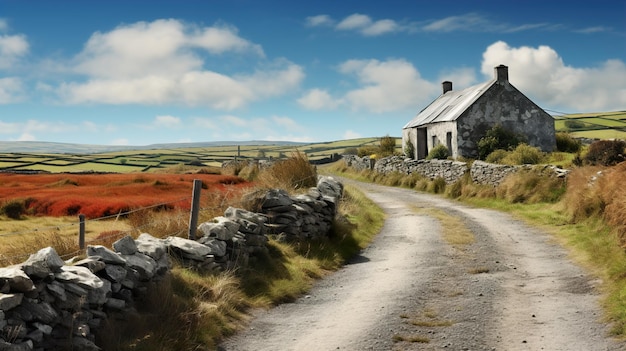 a farm house sits on a country road