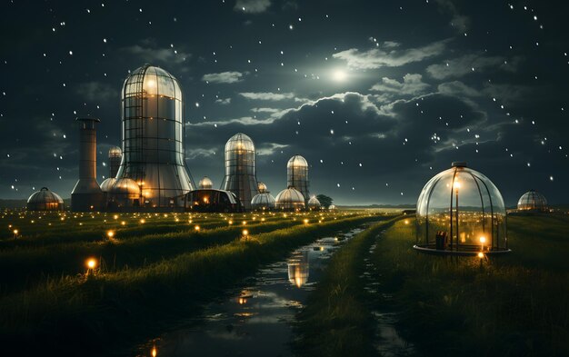 Farm industrial landscape with silos