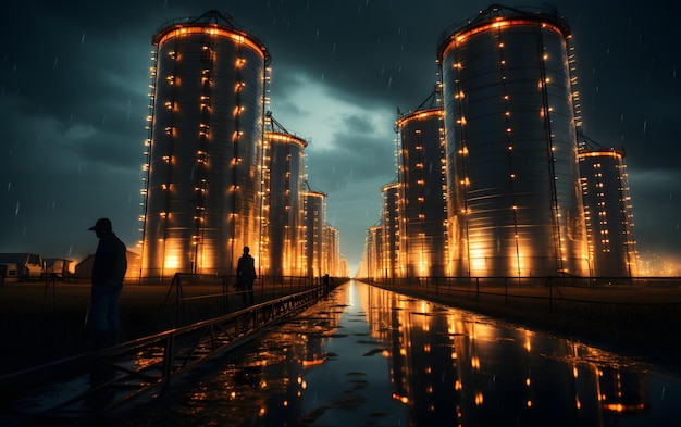 Farm industrial landscape with silos