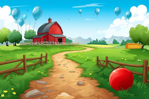 Foto paesaggio agricolo con palloncini