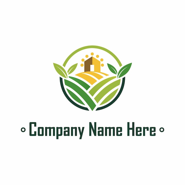 farm logo with fields house and sun