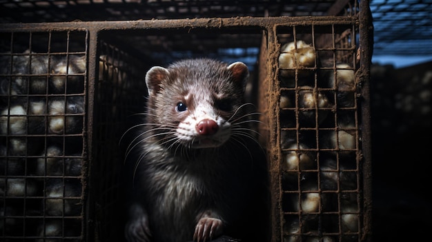 飼育場で飼育されたミンク