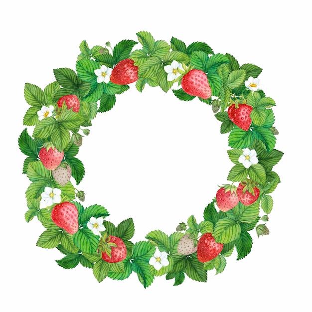 Farm watercolor strawberry wreath circle