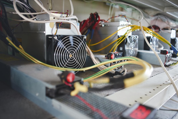 Farm with equipment for bitcoin cryptocurrency mining