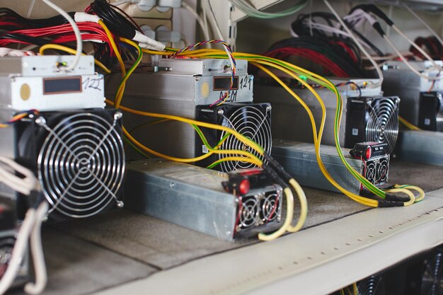 Farm with equipment for bitcoin cryptocurrency mining