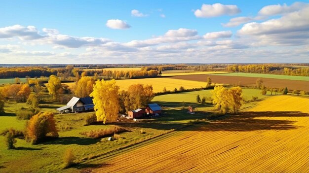 Photo a farm with a house and trees in the background