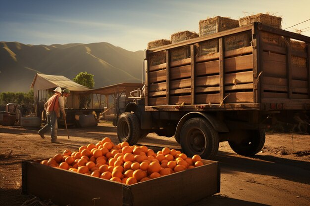 Farm Workers Collecting Oranges