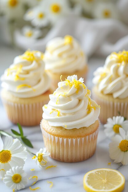Photo farmcore freshness lemon cupcakes with zesty spring zest frosting