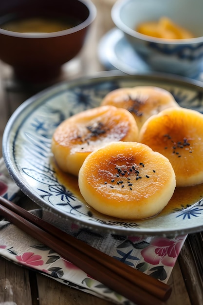Photo farmcore fusion apple and sweet potato dorayaki on folk cloth