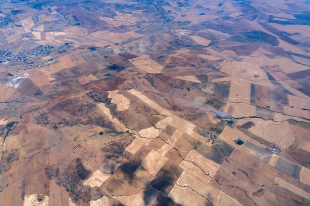 Farmed fields aerial view in sicily