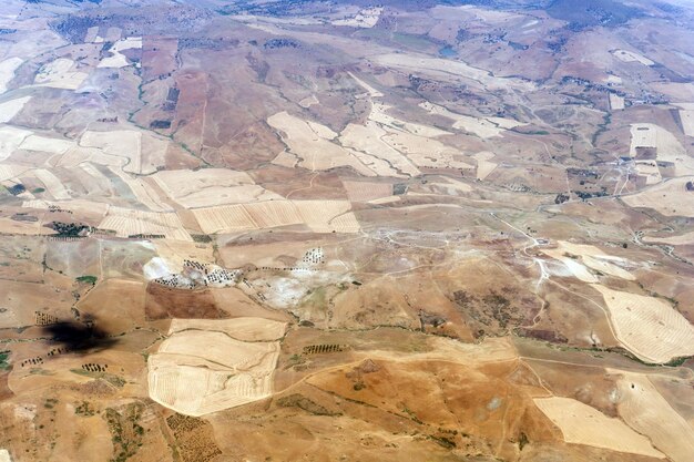 Farmed fields aerial view in sicily