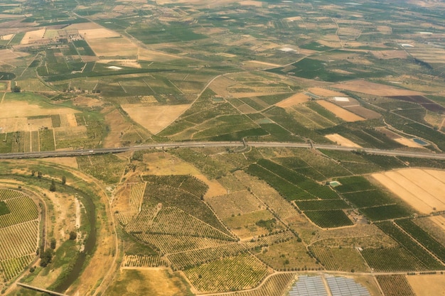 Farmed fields aerial view in sicily