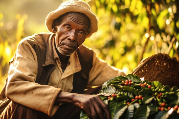 Farmer on arabica coffee plantation AI Generative