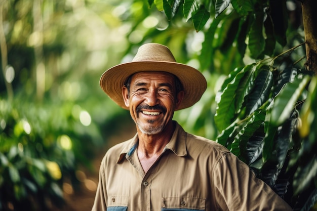 Farmer on arabica coffee plantation AI Generative