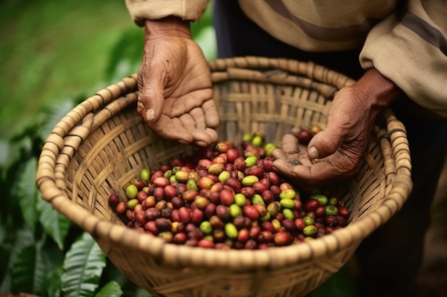 Farmer on arabica coffee plantation AI Generative