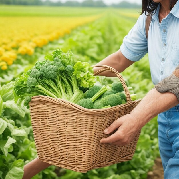 farmer carrying basket of vegetables