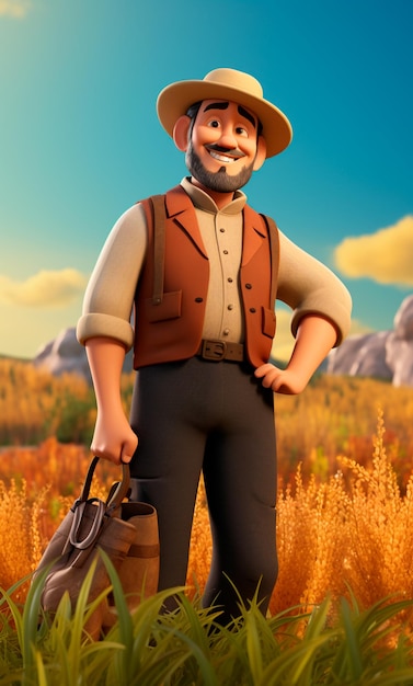 Фермер мультипликационный 3d персонаж
