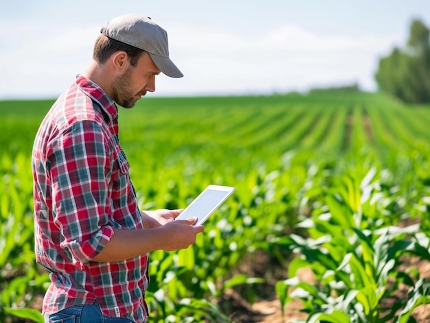 farmer checking crop growth in summer
