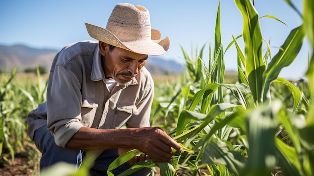 Farmer checks corn sprouts