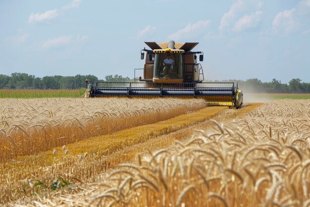 A farmer driving a combine harvester in a field of barley