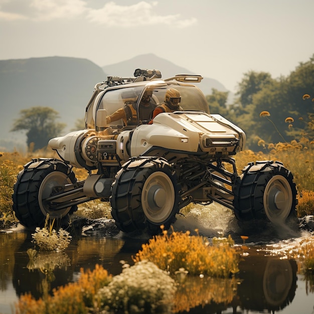 A farmer driving his tractor in the field