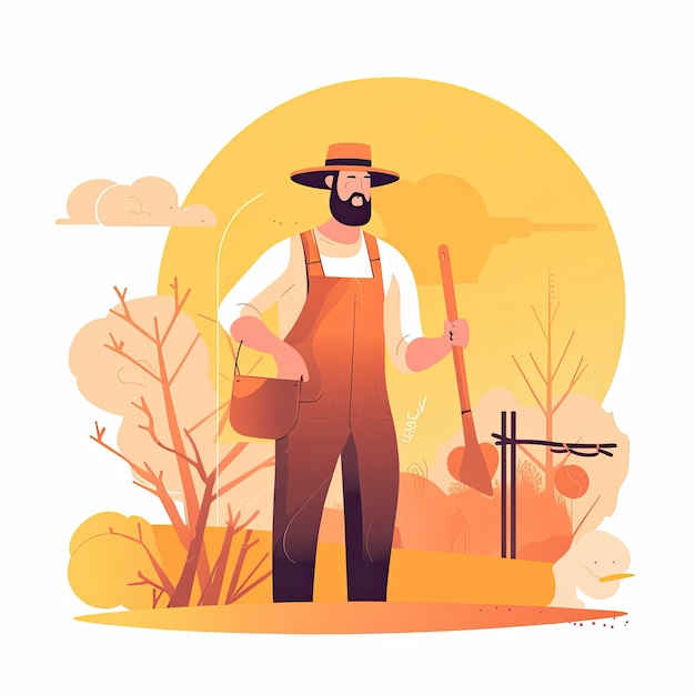 farmer farm clipart flat vector website illustration simple pastel profession job work