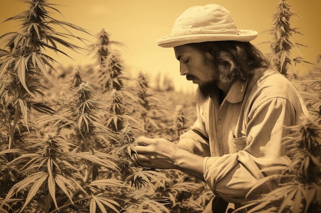 Photo a farmer in a field of black and white