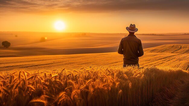 畑 の 農夫 農業 の 新た な 日 太陽 の 出る と 豊富 な 収 ⁇ 