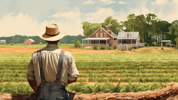 Photo a farmer in front of his plantation