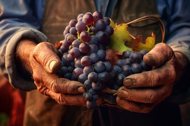 Farmer Hands Grapes Harvesting Generative AI