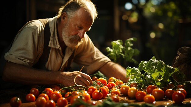 Farmer harvest tomatoes