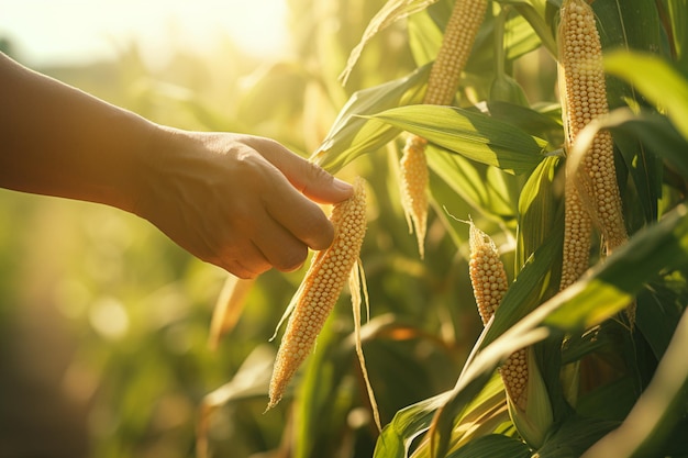 farmer harvesting corn in the cornfield