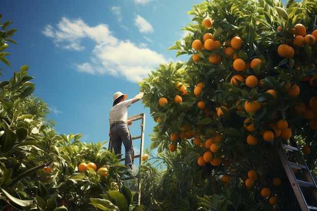 Farmer during harvesting orange