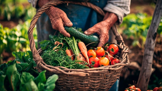 A farmer harvests vegetables in the garden Selective focus