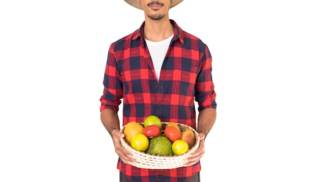 farmer holding a basket of fruits