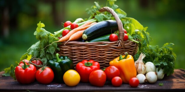 野菜と果物を手に持っている農夫 生成的なAI