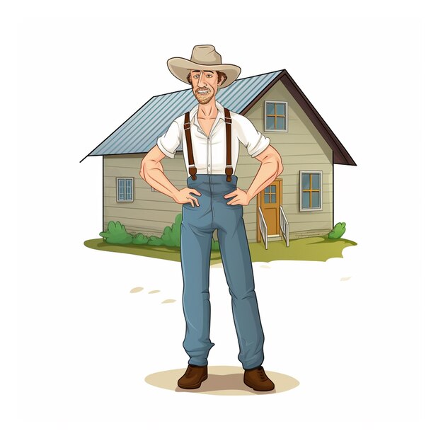 Photo farmer and house character in flat