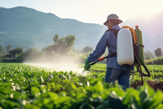 Farmer implementing integrated pest management practices natural and technological pest control