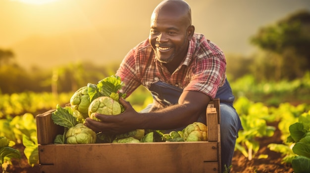 Farmer is harvesting cabbage from the field