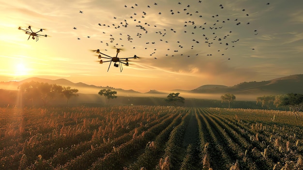 A farmer is using a drone to survey his soybean field He is checking for signs of disease or pests