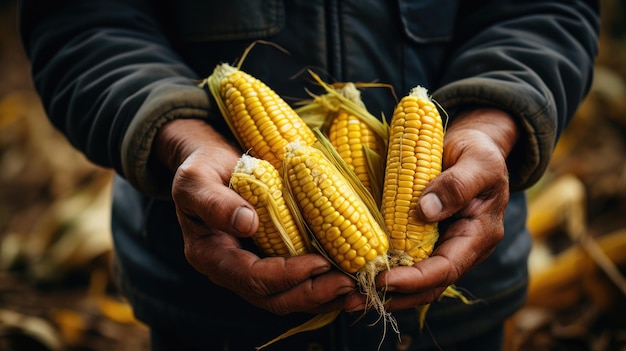 Farmer male hands holding corn